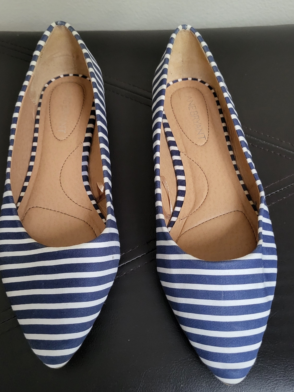 Lane Bryant Navy and White Striped Pointed-Toe Flats